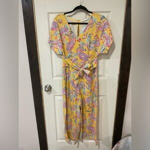 Lush Linen Floral Jumpsuit With Pockets